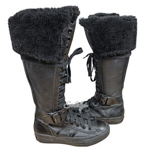 Converse 2006 Vintage Star 70 XXHI Knee Hi Black Leather Sherpa Sneaker Boot 5.5